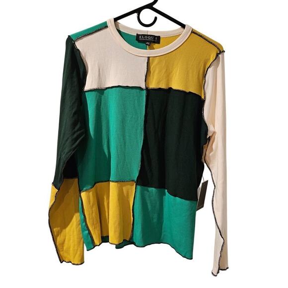 Eloquii‎ Green Yellow Black Patchwork Color Block Top, size 18/20 2X NWT - Picture 2 of 9